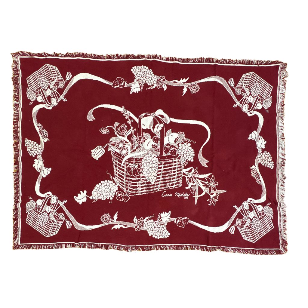 vintageラグ ブランケット マルチカバー タペストリー 90s フラワー 花 フルーツ 果物 バスケット Rug Blanket Floral 3856