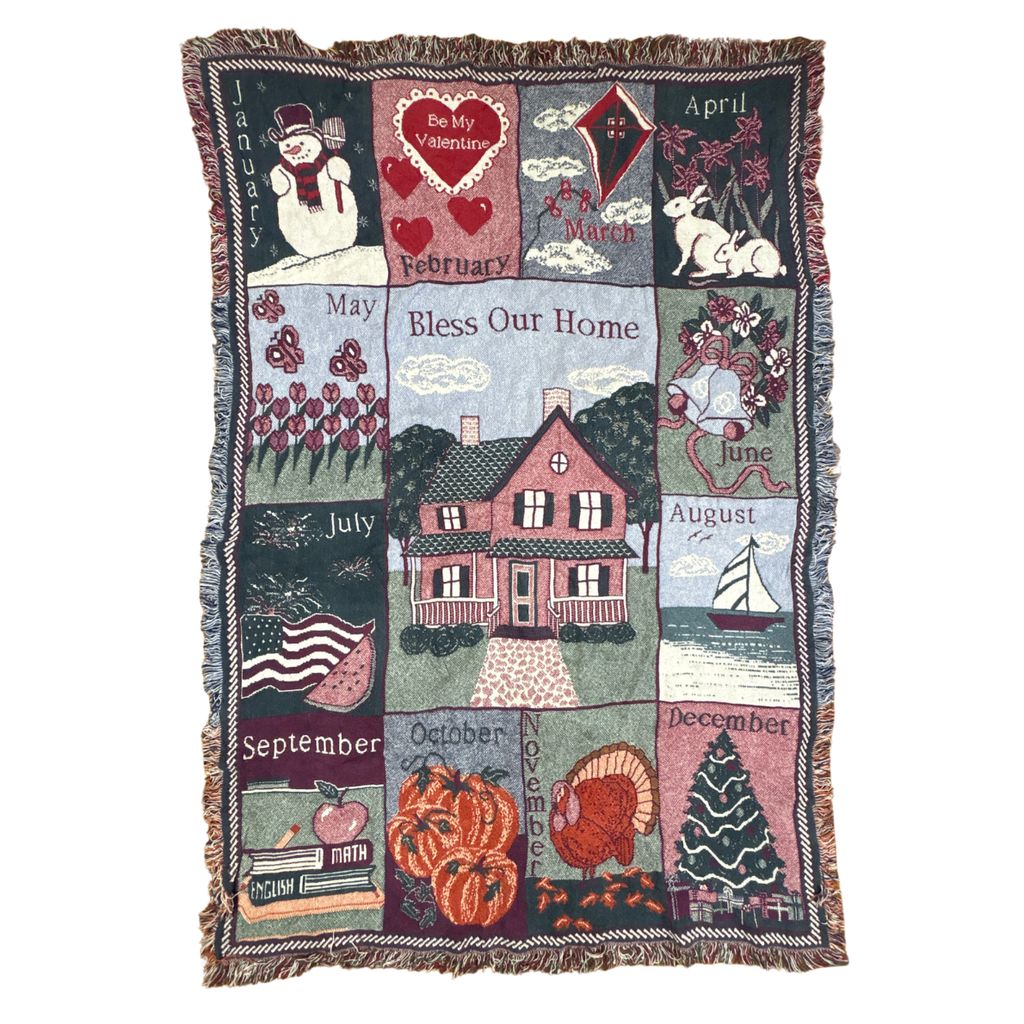 vintageラグ ブランケット マルチカバー タペストリー カントリー カレンダー 季節 Rug Blanket Calendar 3862