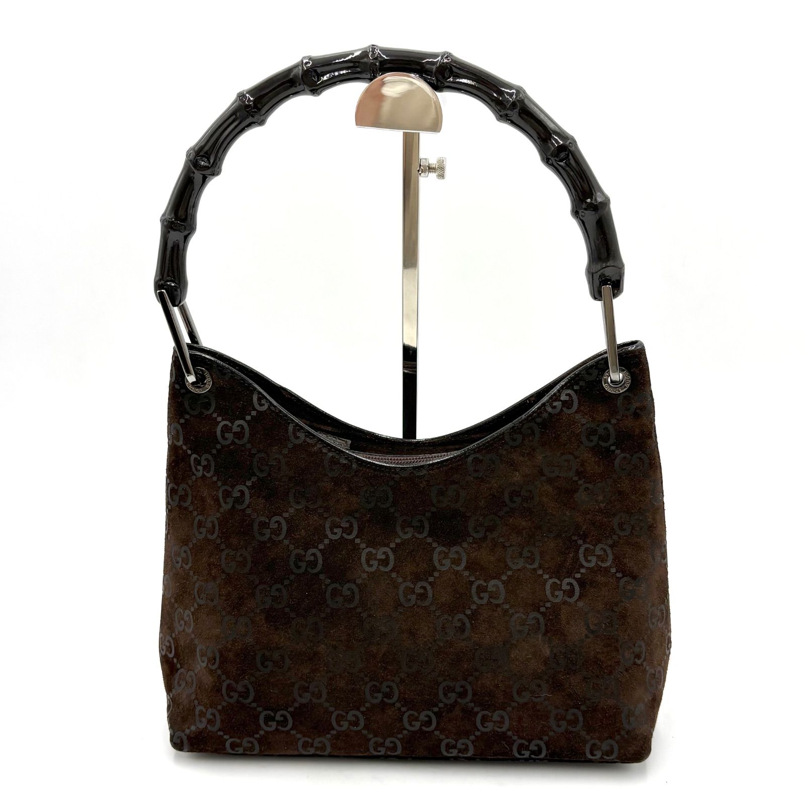 Auth Gucci Tom Ford Era GG Suede Bamboo Shoulder Bag Brown 001 