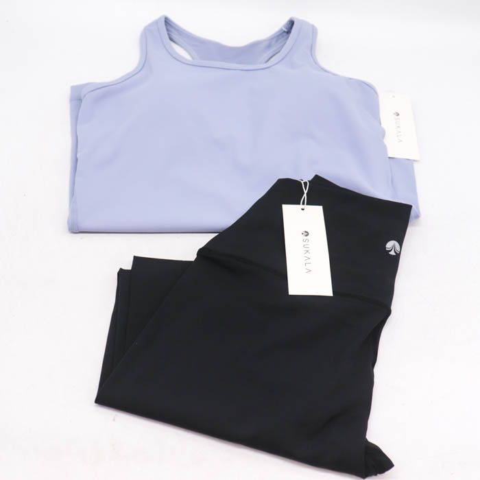ラバ SUKALA ヨガウェア 2点セット 上下セット タンクトップ レギンス S ブルー ブラック トップス パンツ まとめて レディース LAVA