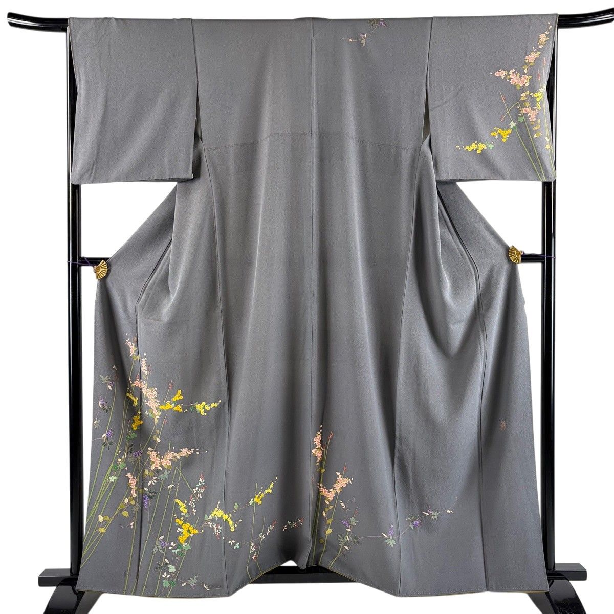 訪問着 身丈161.5cm 裄丈65.5cm M 袷 草花 葉 金彩 灰紫