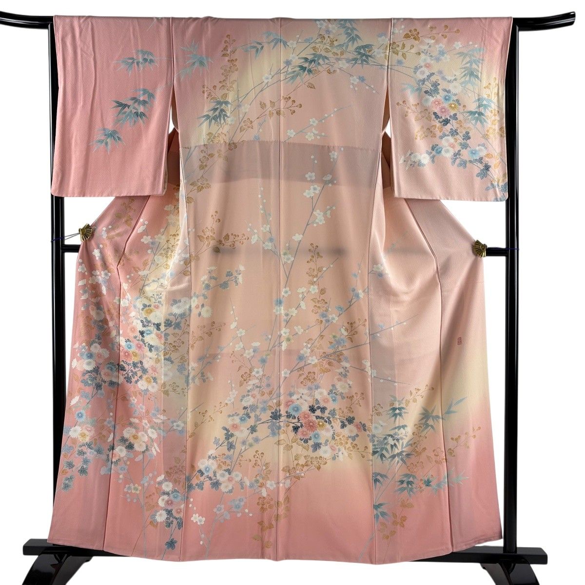 美品】 訪問着 身丈159.5cm 裄丈66cm M 袷 十日町友禅 松雨 落款 菊 枝