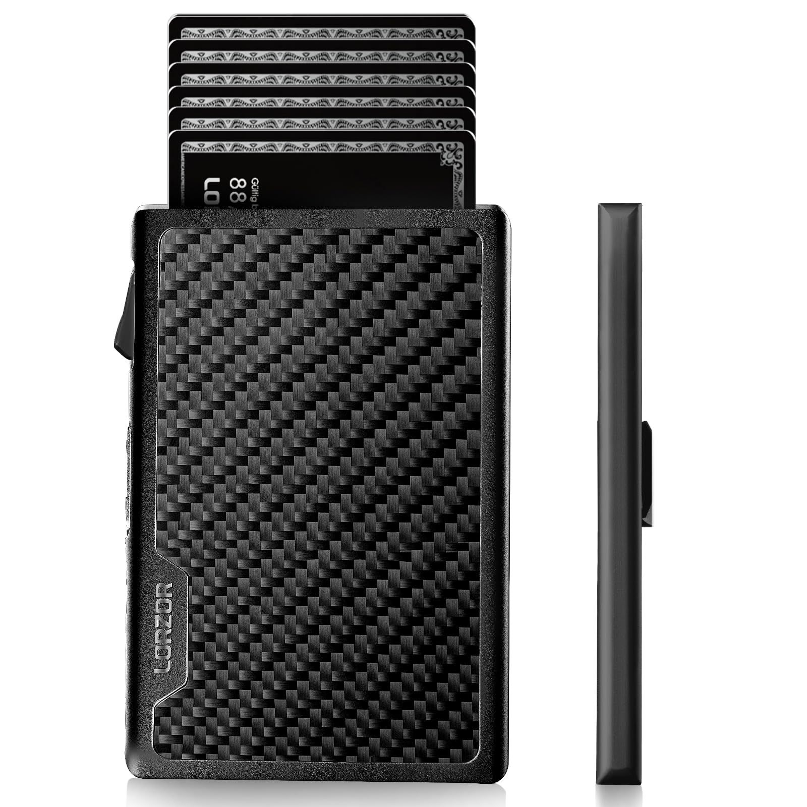[LORZOR] クレジットカードケース スキミング防止 カードケース カード入れ スマートウォレット マネークリップ メンズ 薄型 カーボン柄 磁気防止 カードホルダー(Black carbon)pms d079cd65
