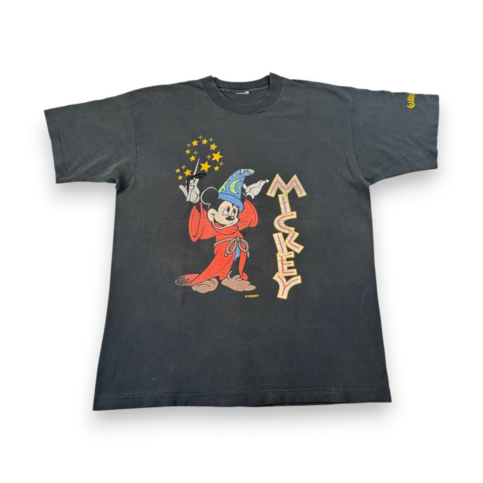 90s ミッキー FANTASIA WIZZARD MICKEY ビンテージ Tシャツ 黒 半袖 古着 y2k シングルステッチ d-u-2505-031