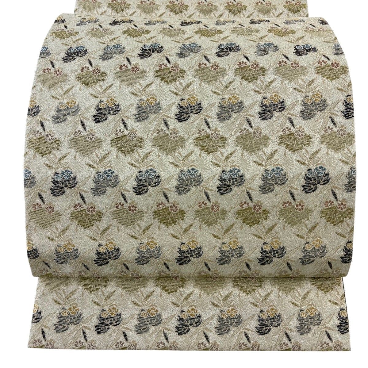 【美品】 袋帯 名品 箔屋清兵衛 落款 笹 桐 ベージュ 六通 正絹 【中古】