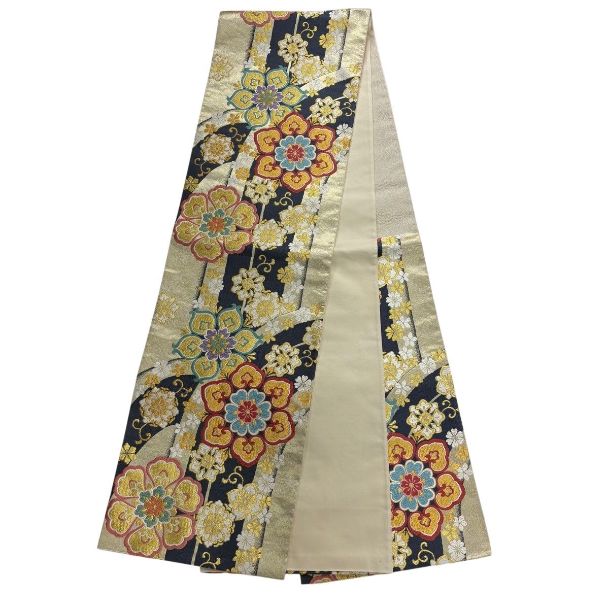 美品】 振袖 身丈162.5cm 裄丈64cm M 袷 袋帯フルセット 牡丹 桜 金糸