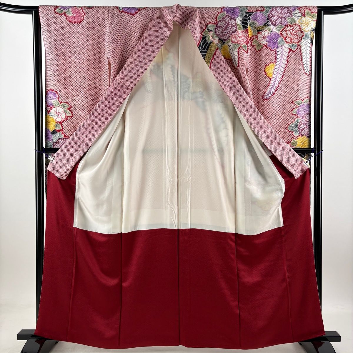 美品】 振袖 身丈162.5cm 裄丈64cm M 袷 袋帯フルセット 牡丹 桜 金糸