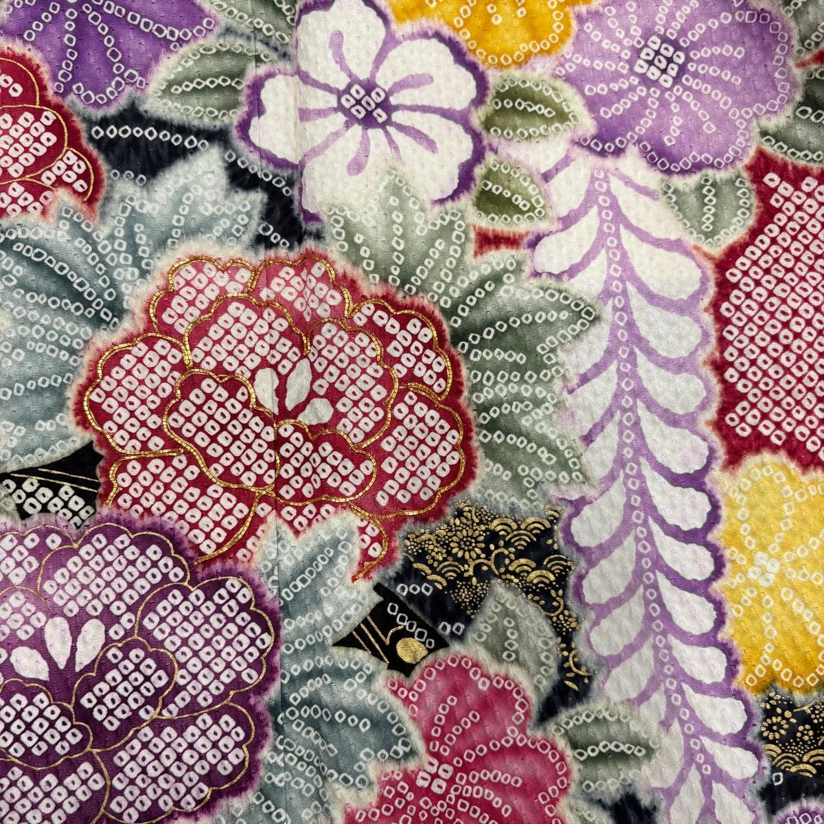 美品】 振袖 身丈162.5cm 裄丈64cm M 袷 袋帯フルセット 牡丹 桜 金糸