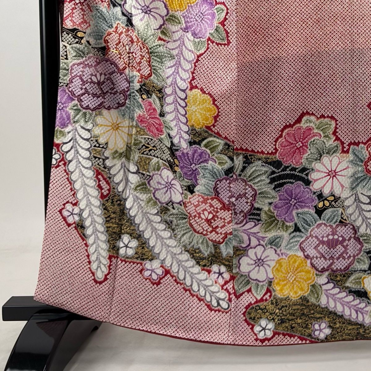 美品】 振袖 身丈162.5cm 裄丈64cm M 袷 袋帯フルセット 牡丹 桜 金糸