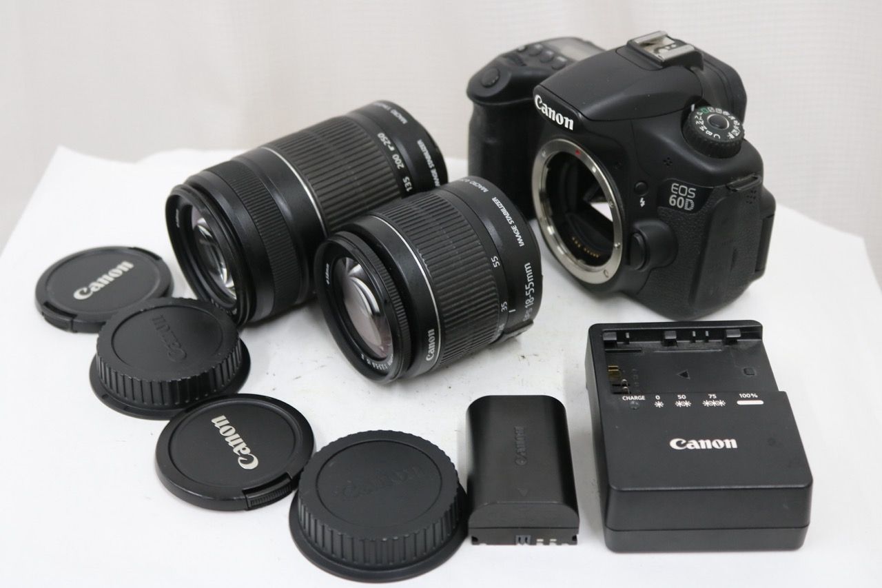 【返品保証】 キャノン Canon EOS 60D EF-S 55-250mm F4-5.6 IS II 18-55mm F3.5-5.6 IS II デジタル一眼 e15215