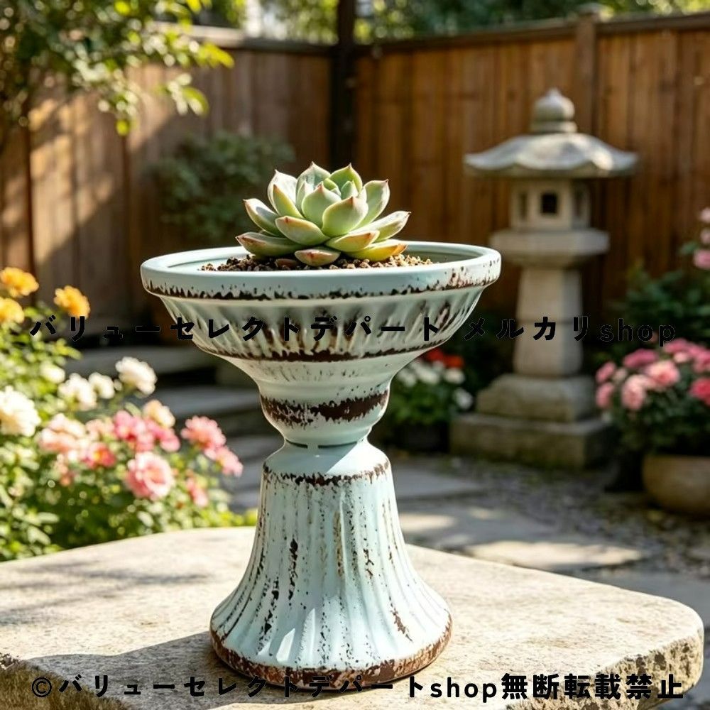 プランター ライトブルー ヴィンテージ風 ローマ柱 アイアン製 植木鉢 多肉植物ポット フラワーポット アンティーク調 ディストレスト加工 シャビーシック ガーデンポット 鉢カバー 通気性 厚手鉄製 ガーデニング雑貨 フェアリーガーデン デスクトップ 卓上