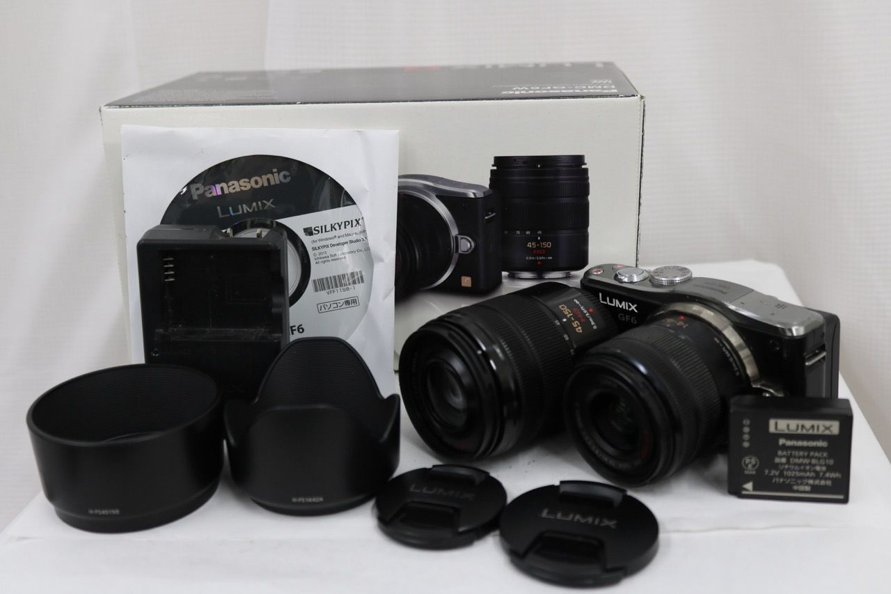 【返品保証】 【元箱付き】パナソニック Panasonic DMC-GF6 ブラック 45-150mm 14-42mm ミラーレス一眼 e15283