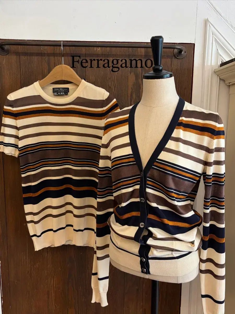 FERRAGAMO フェラガモ 正規品 ストライプ ニット＆カーディガン あんさんぶる 36,128円