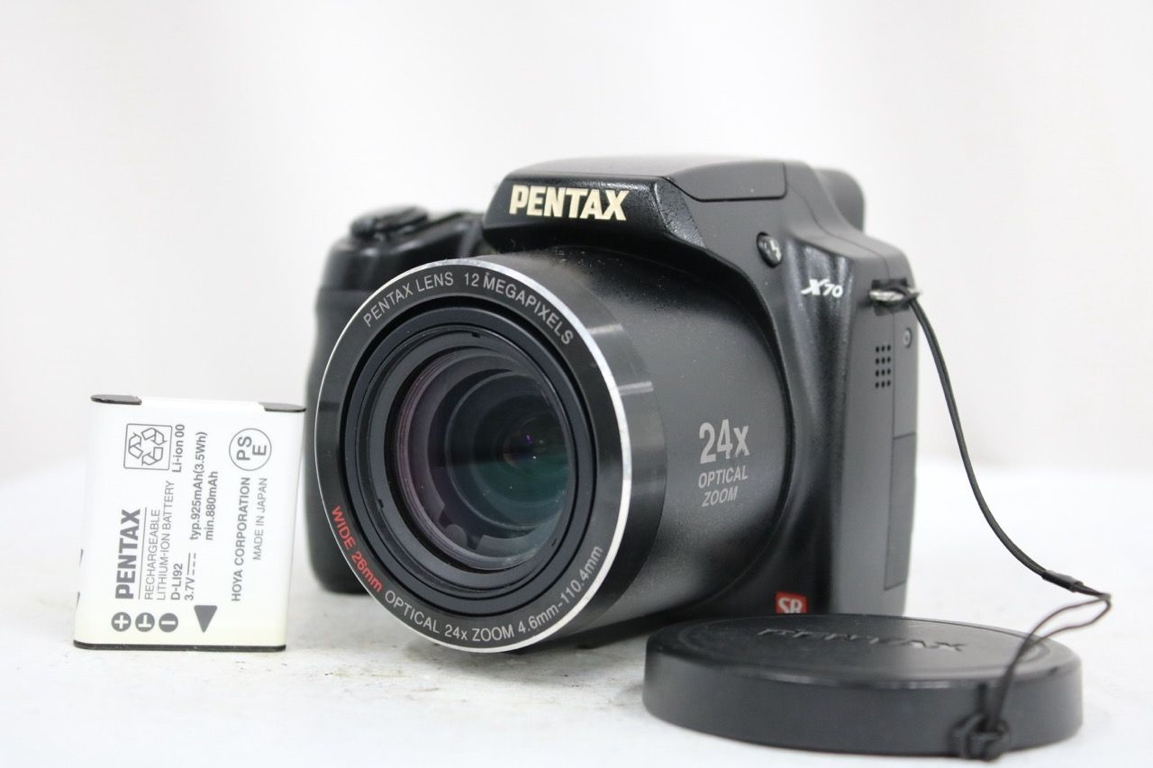 【返品保証】 ペンタックス Pentax X70 24x ブラック バッテリー付き コンパクトデジタルカメラ e15335