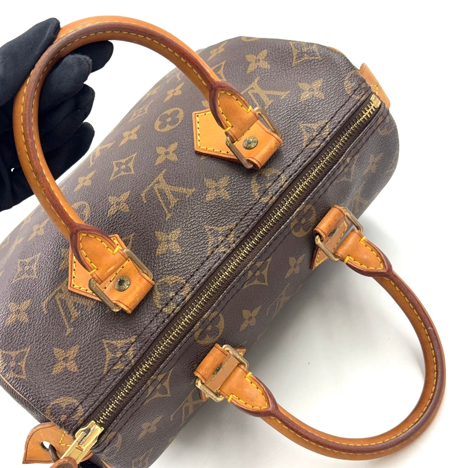 【新着】LOUIS VUITTON スピーディ25 旧型 モノグラム モノグラム レザー、PVC ブラウン、ライトブラウン ハンドバッグ ゴールド M41528