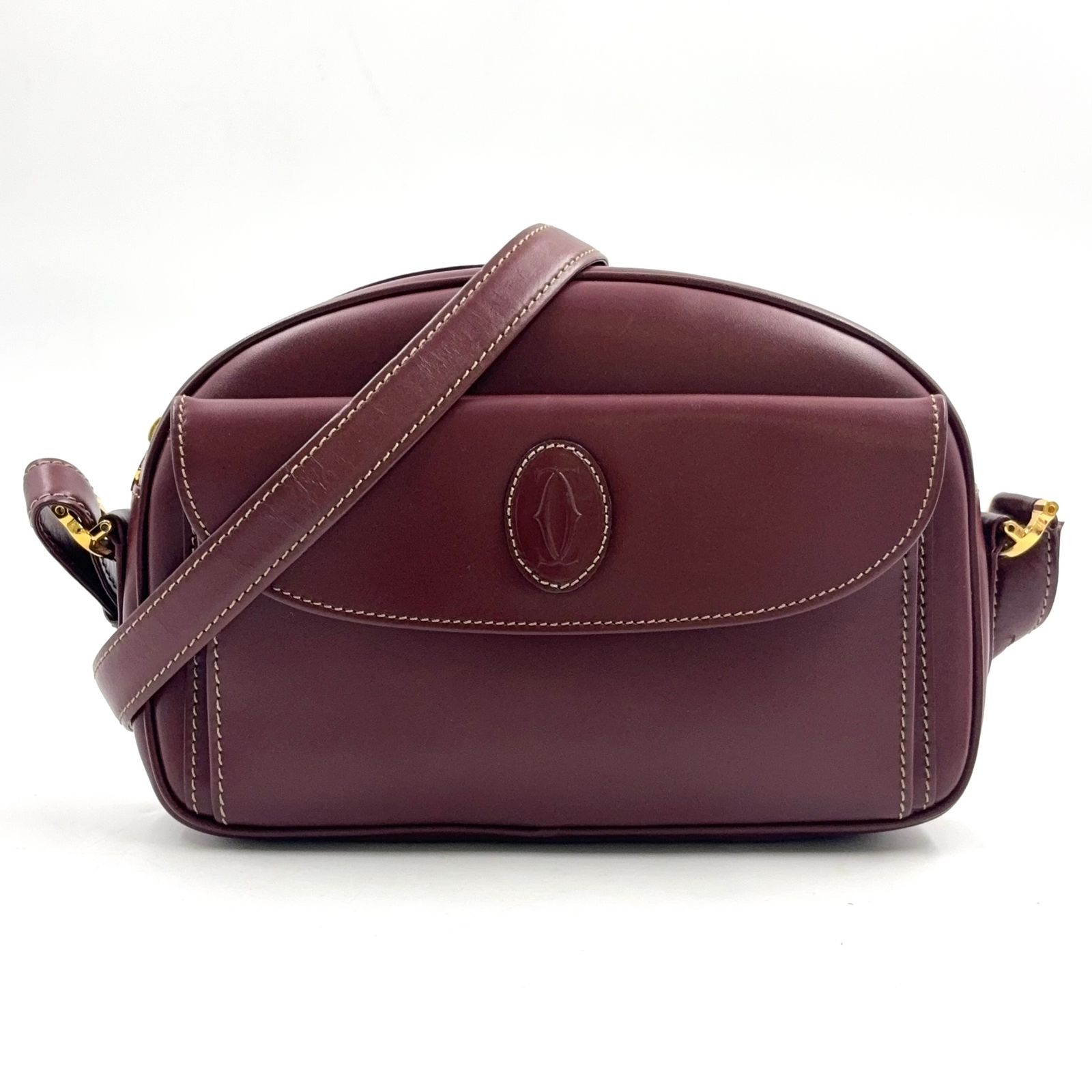 新着】Cartier マストライン レザー ボルドー ショルダーバッグ