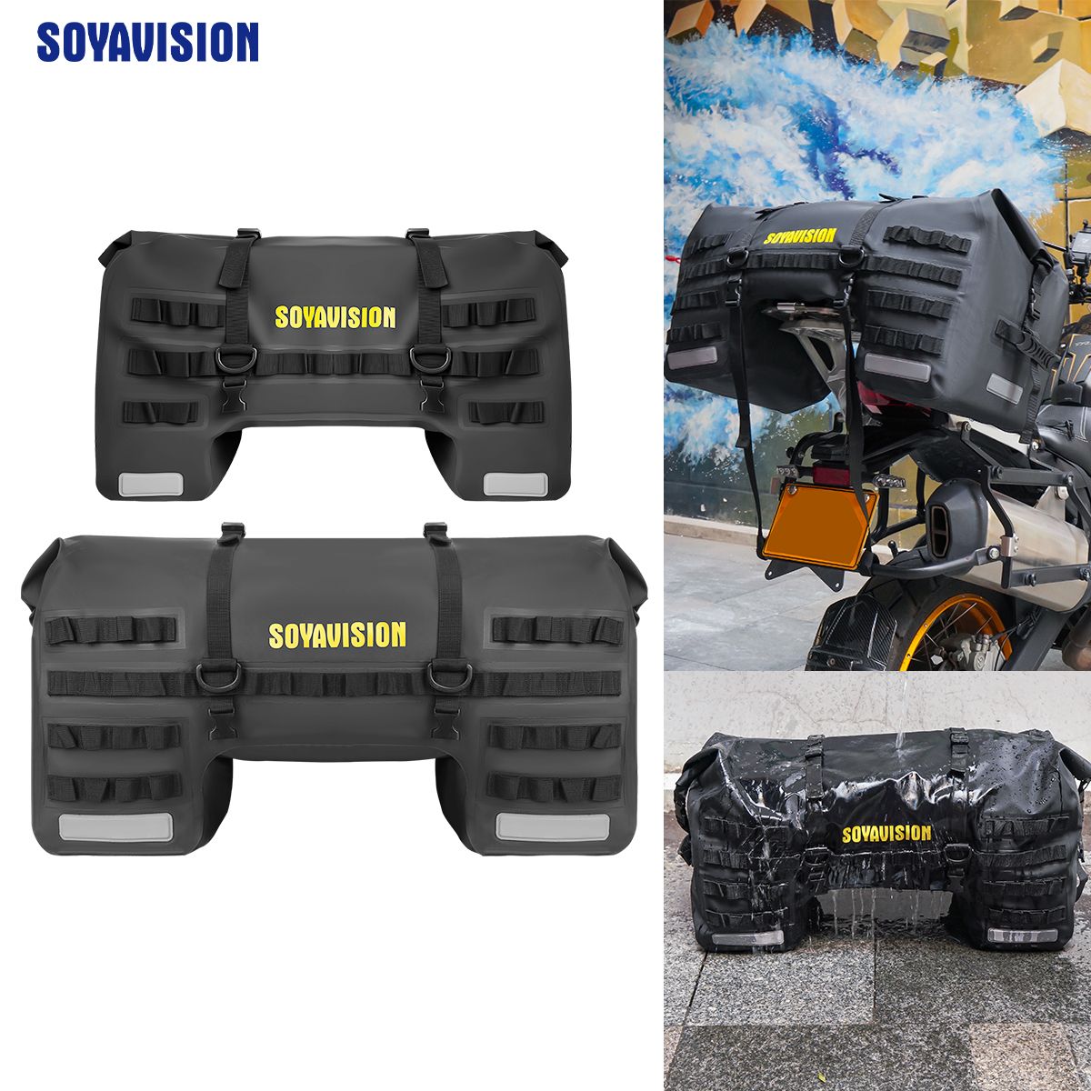 SOYAVISION オートバイテールバッグ 50L/80L ブラック 大容量 防水