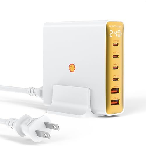 N◆Shell 急速充電器 合計240W高出力 6台同時充電 (USB-C*4＋USB-A*2) GaNIII技術 ディスプレイ搭載 PSE認証済 PD3.1/QC5.0規格対応 1.5m電源ケーブル付き MacBook Pro/iPad/i 759bd089