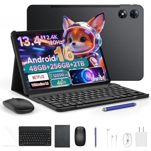 N◆【2026新登場 Android16 タブレット 13.4インチインチFHD+大画面、2.4K 120Hz、4G LTE】P13 Pro アンドロイドタブレット、48GB+256GB+2TB拡張対応、T7280 8コアCPU、12000m e7be0063