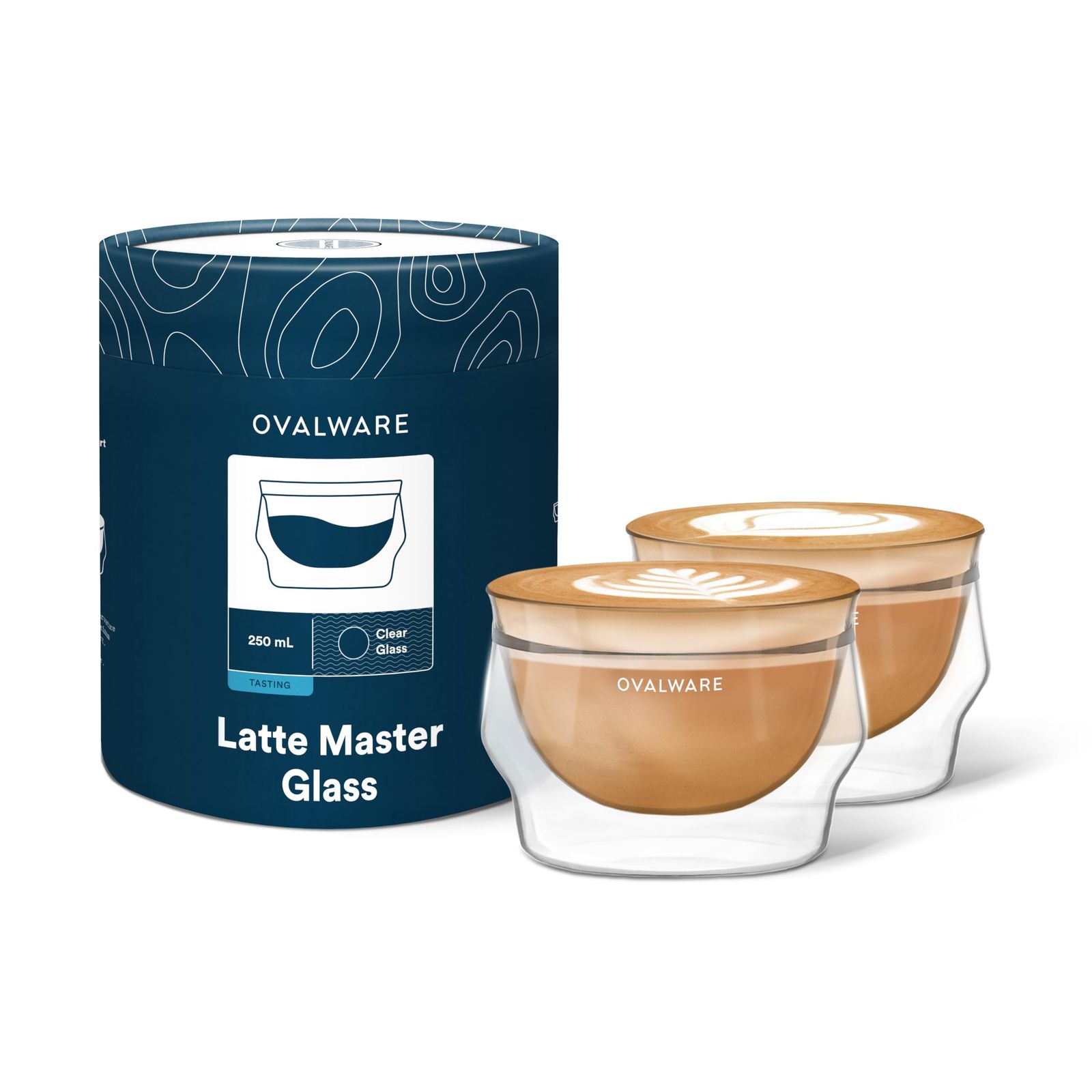 N◆ovalware 8.5oz Double Wall Latte Cups, Latte Set of 2 - Latte Glasses for Cold & Hot Drink, Palm Sized Latte Glass Cups a66ebe28