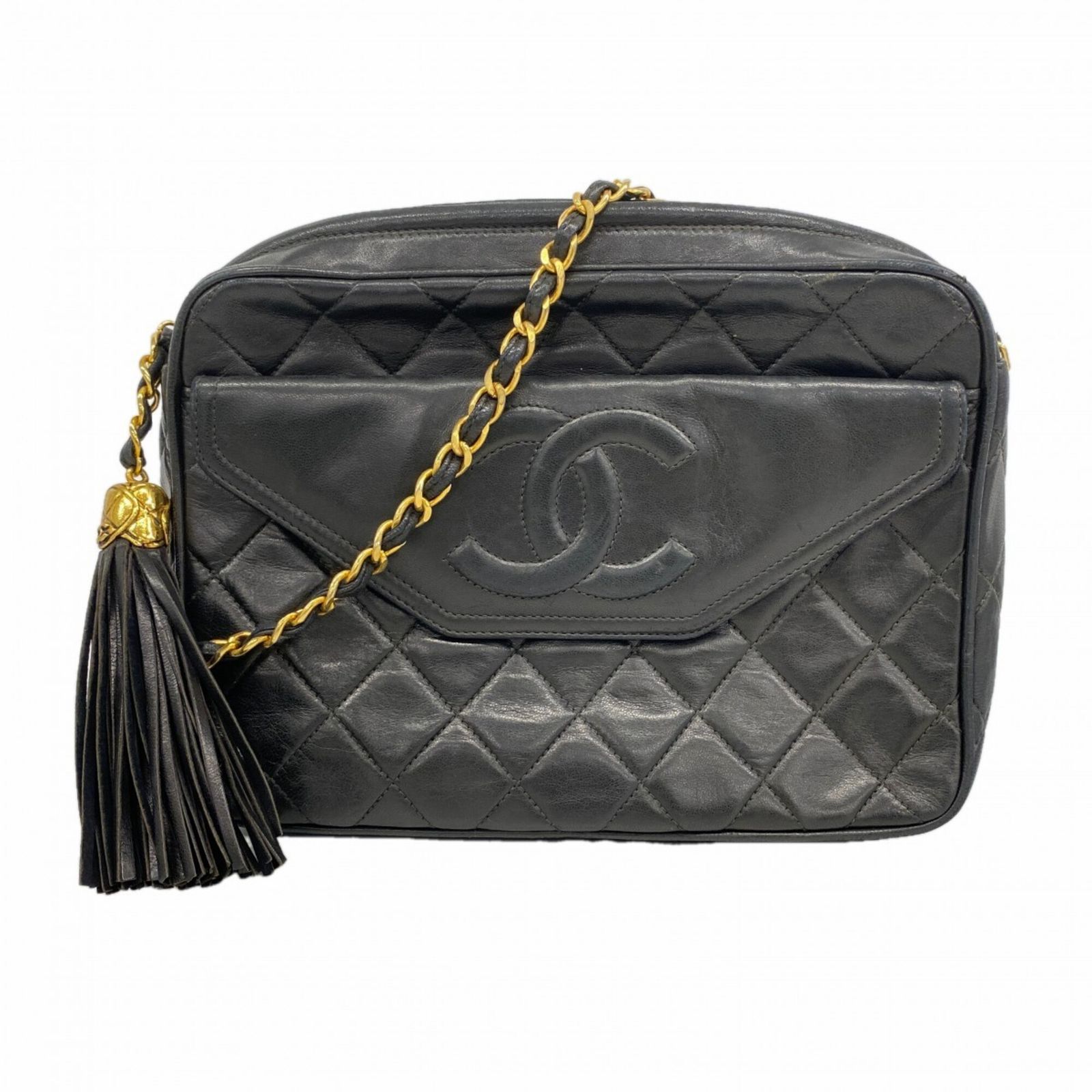 シャネル(Chanel) シャネル ショルダーバッグ マトラッセ 付きチェーンショルダー ラムスキン ブラック レディース