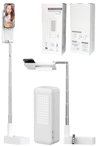 自撮りライト 俯瞰撮影 スマホスタンド リモコン付 バッテリー内蔵 LEDライト/高輝度LED 3色 調光 コンパクト/手元撮影 ネイル 撮影 照明 手元ライト 撮影用ライト照明 配信用ライト 女優ライトt