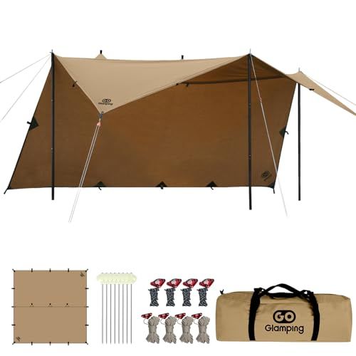 GOGlamping HENGEN+スクエアタープTC 正方形タープ ポリコットン 焚き火可 【19箇所ループ・特殊防水テープ付き】500mm耐水圧 撥水加工 遮光/遮熱/難燃 ソロキャンプ 軽量