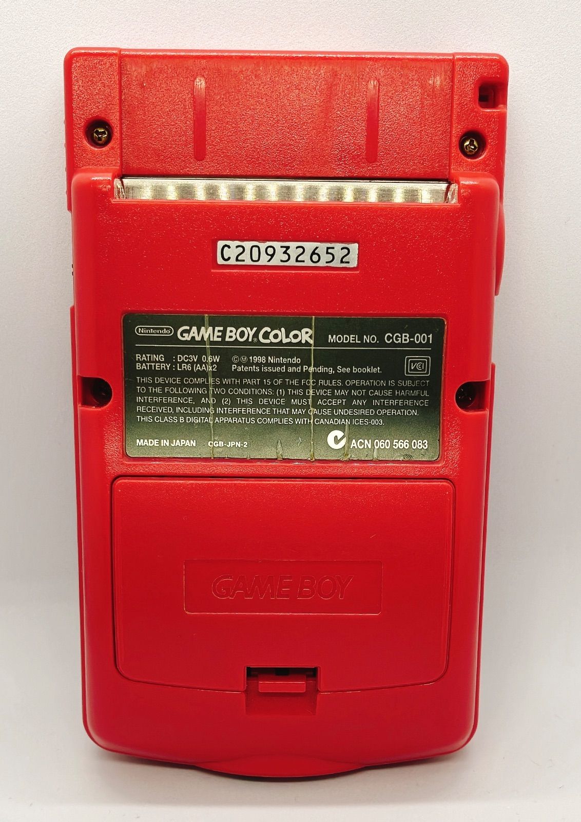任天堂 ゲームボーイカラー レッド CGB-001 本体 動作確認済み 電池蓋