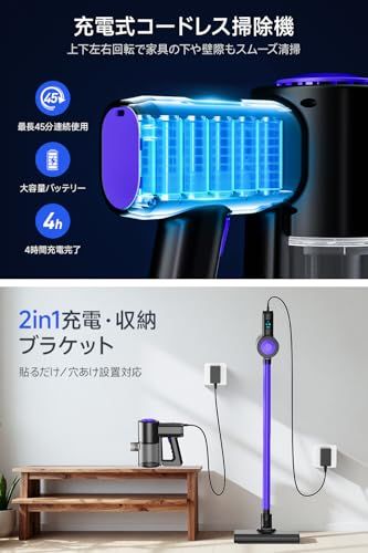 掃除機 コードレス 【2026革新版登場!45000Pa超強力吸引・45分連続稼働