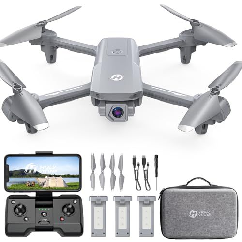 Holy Stone ドローン カメラ付き 100g未満 屋外 小型 GPS搭載 申請不要 1080Pカメラ 収納ケース付き バッテリー3個 42分飛行時間 自動帰還 フォローミーモード ウェイポイントモード HS155 (グレー)★m b33663e0