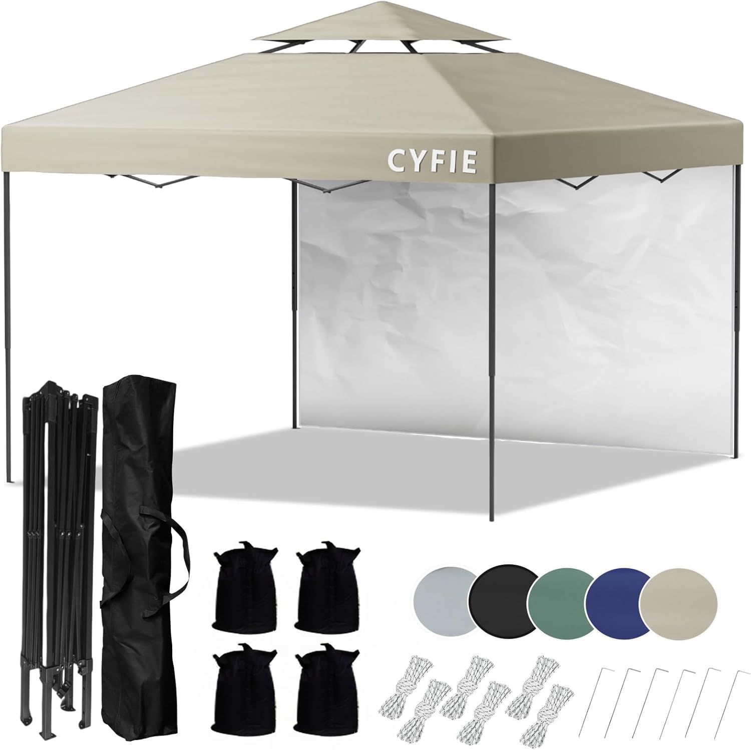 CYFIE タープテント 3mx3m サイドシート1枚付 ワンタッチタープ 風抜けベンチレーター付 テント ワンタッチ 高さ3段階調節 uvカットコーティング 高耐水加工 ワンタッチテント