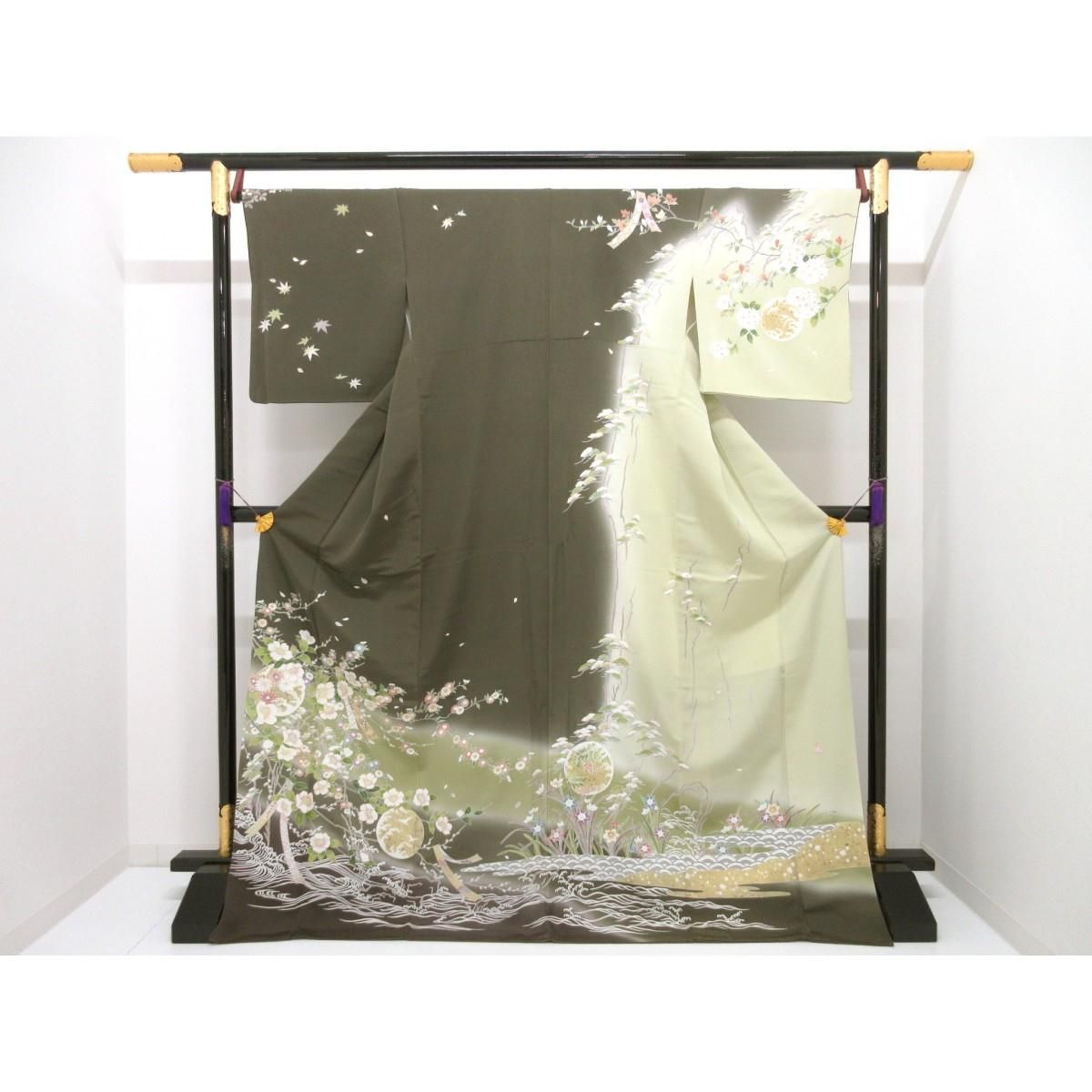 訪問着　友禅金彩加工　刺繍入りボカシ染