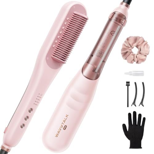 Wavytalk スチームストレートブラシ｜スチームでダメージ軽減・髪を栄養しながらすばやくスタイリング｜ヘアアイロン ストレート機能搭載の3in1ヘアケアブラシ｜異なった髪の毛に適用 (ピンク)pms 509765ed