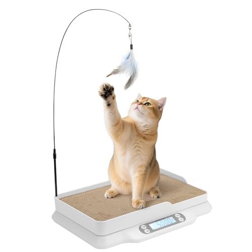 【nagasawa moko】猫体重計 猫用デジタルスケール 猫ヘルスメーター ペット体重計 ペットスケール 高精度2g単位測定・40g～30kg対応 爪とぎ＆猫じゃらし付き 成長記録・健康チェック・ダイエット管理・肥満予防・長寿サポート・健康寿命 猫体重管t