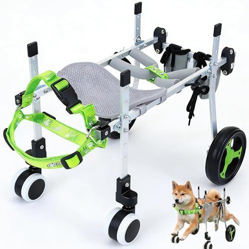 犬用車椅子 4輪 後ろ足補助 歩行補助カート 小型犬 Sサイズ 体長30?37cm対応（頭部除く） 高さ・幅・長さ調整可能 通気ハーネス 軽量フレーム 介護 リハビリ 老犬用 (グリーン)t