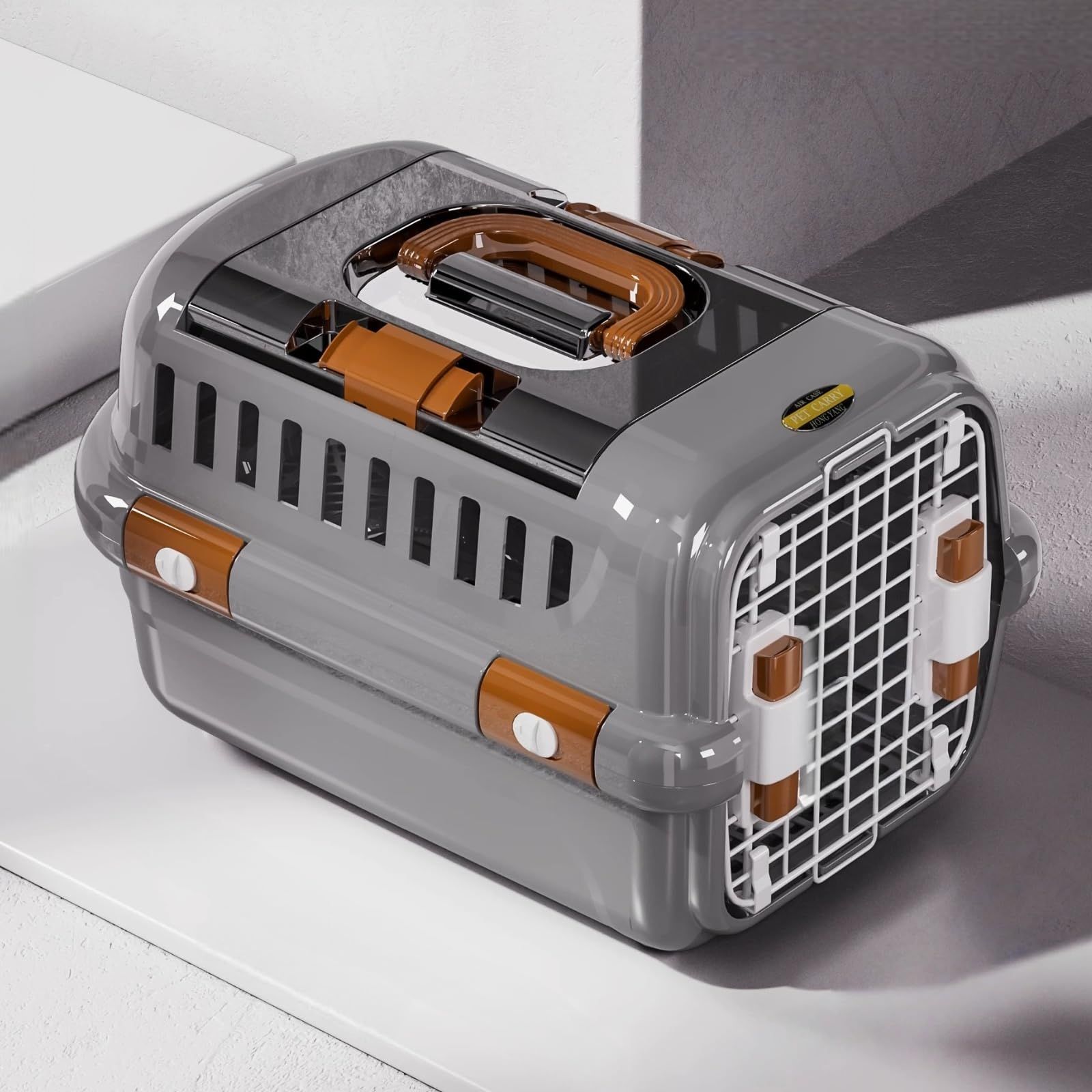 N&S ペットキャリー グレー S ハードキャリー トップオープン 猫 小型犬 通気 軽量 IATA基準対応 HKX02 | 通院・旅行・車移動・防災時に便利。上から出し入れしやすく、安定感のある本体で移動も安心t