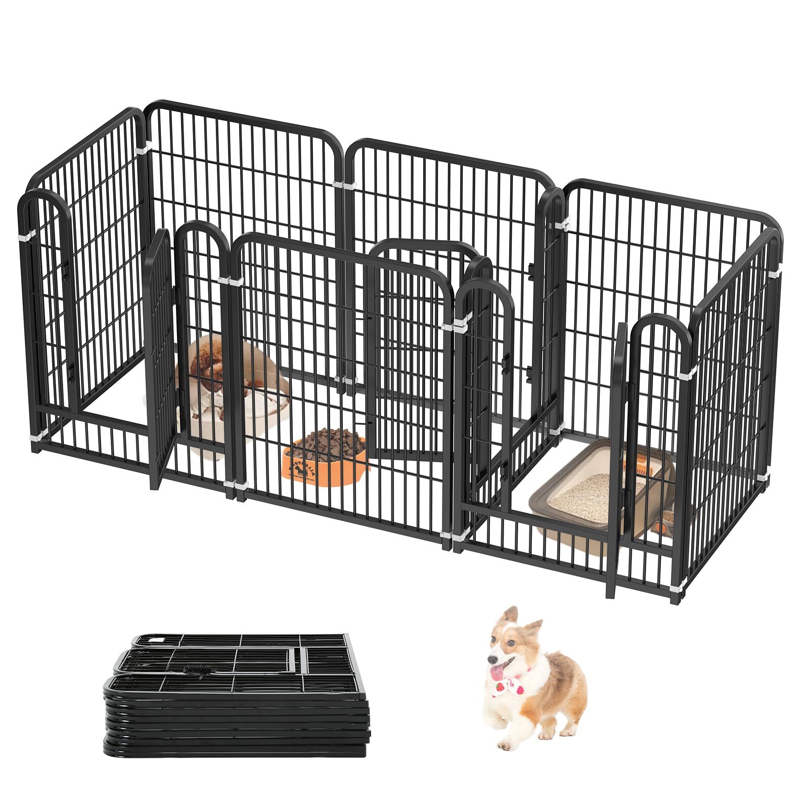 ペットサークル ペットフェンス 犬 サークルケージ 折りたたみ可能 ? 組立簡単 レイアウト自由 DIY 複数連結可能 トイレトレーニング 脱走防止 自立 ケージ 犬用 小型犬 中型犬 大型犬 屋内/屋外 全成長期対応 [9枚組（3つのドア）ブラック210*t