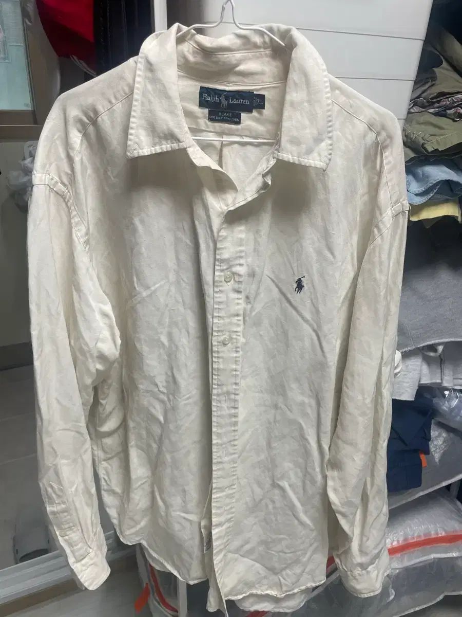 ポロ ヴィンテージ アイボリー シルク リネン シャツ XL