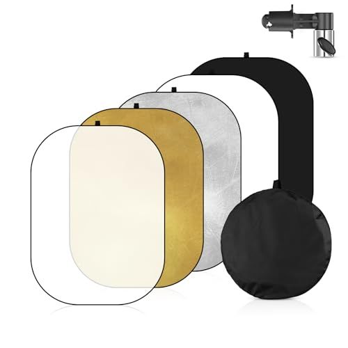 SOONPHO 5 in 1楕円レフ板 150x200cm 撮影用 背景布 ポートレート撮影 スタジオレフ板 折りたたみ可能 クリップ付き 1枚5色変換可能（ゴールド/シルバー/ホワイト/ブラック/半透明）t