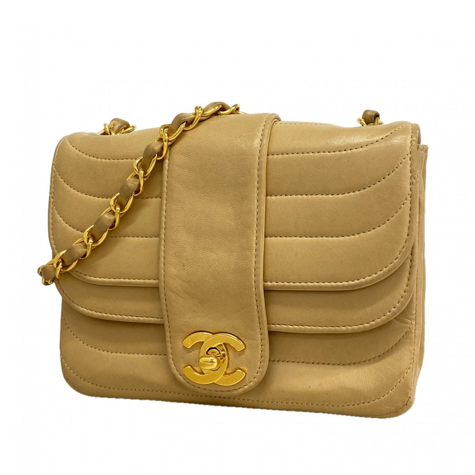 シャネル(Chanel) シャネル ショルダーバッグ チェーンショルダー ラムスキン ベージュ レディース