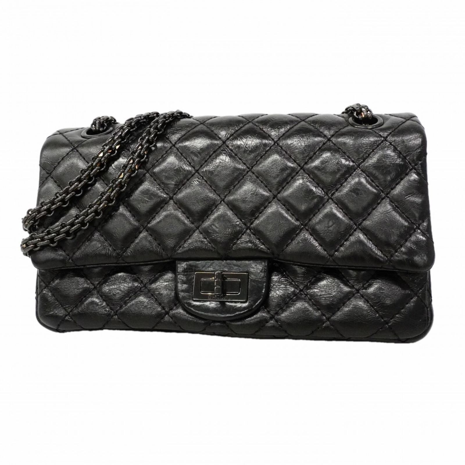 シャネル(Chanel) シャネル ショルダーバッグ 2.55 Wチェーン カーフスキン ブラック レディース