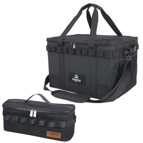 YOGOTO キャンプ 収納ボックス ソフトコンテナ ギアボックス 36L 大容量 深型 車載収納 3way 多機能 収納ケース 折りたたみ キャンプ道具収納 仕切り付き メッシュポケット付き デージーチェーン付き ショルダーストラップ付き ペグバッグ 1個t