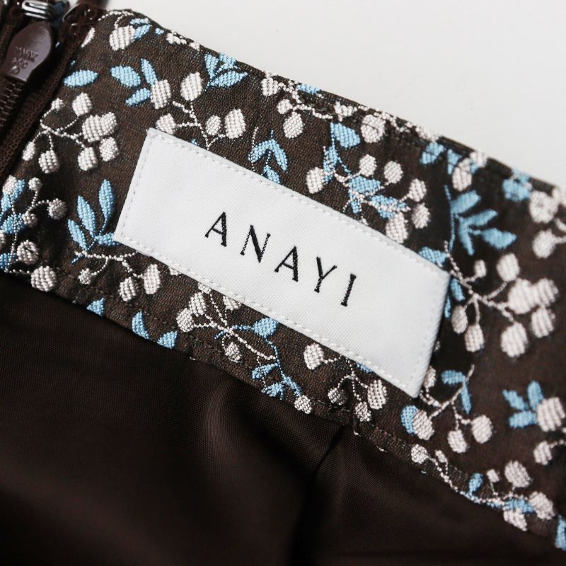 美品 アナイ ANAYI スモールフラワー ジャガード タック フレア