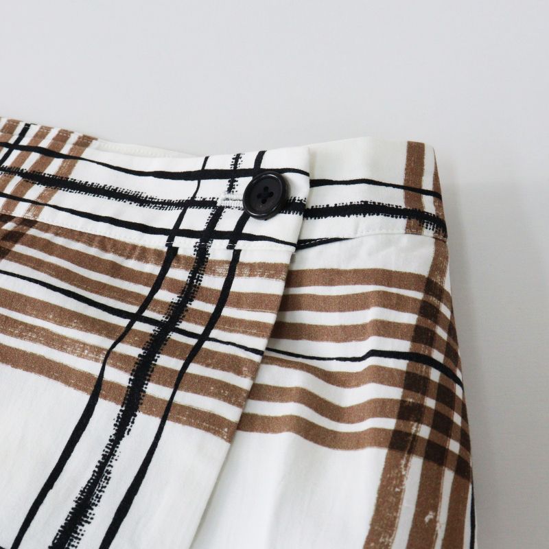 マーガレットハウエル　ウール　麻リネン スカート　ブラウン　サイズ2 美品 2023SS マーガレットハウエル MARGARET HOWELL PAINTED CHECK