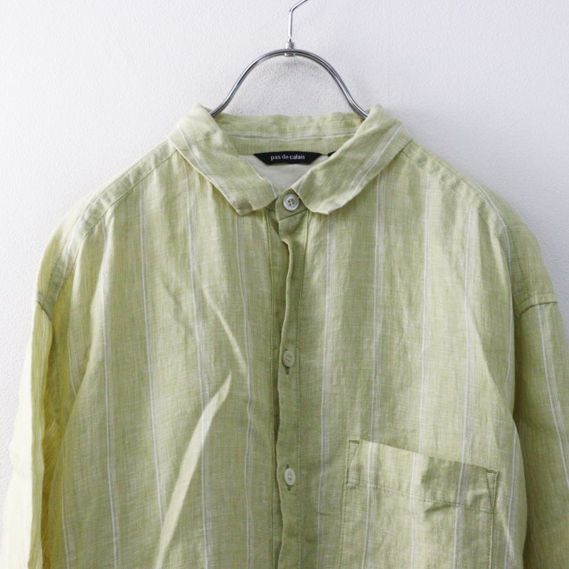 美品 2023SS パドカレ pas de calais リネン先染めストライプシャツ
