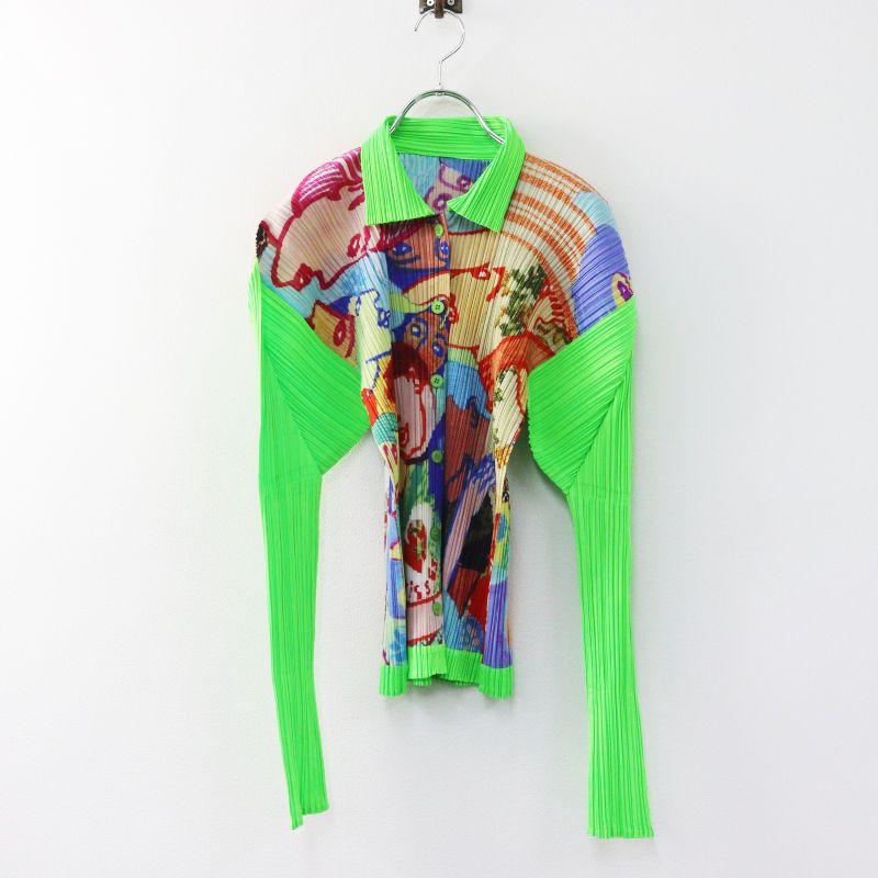 美品 激レア プリーツプリーズ イッセイミヤケ PLEATS PLEASE ISSEY MIYAKE 横尾忠則 GRAFFITI ART シャツ 3//グリーン■【2400015076133】