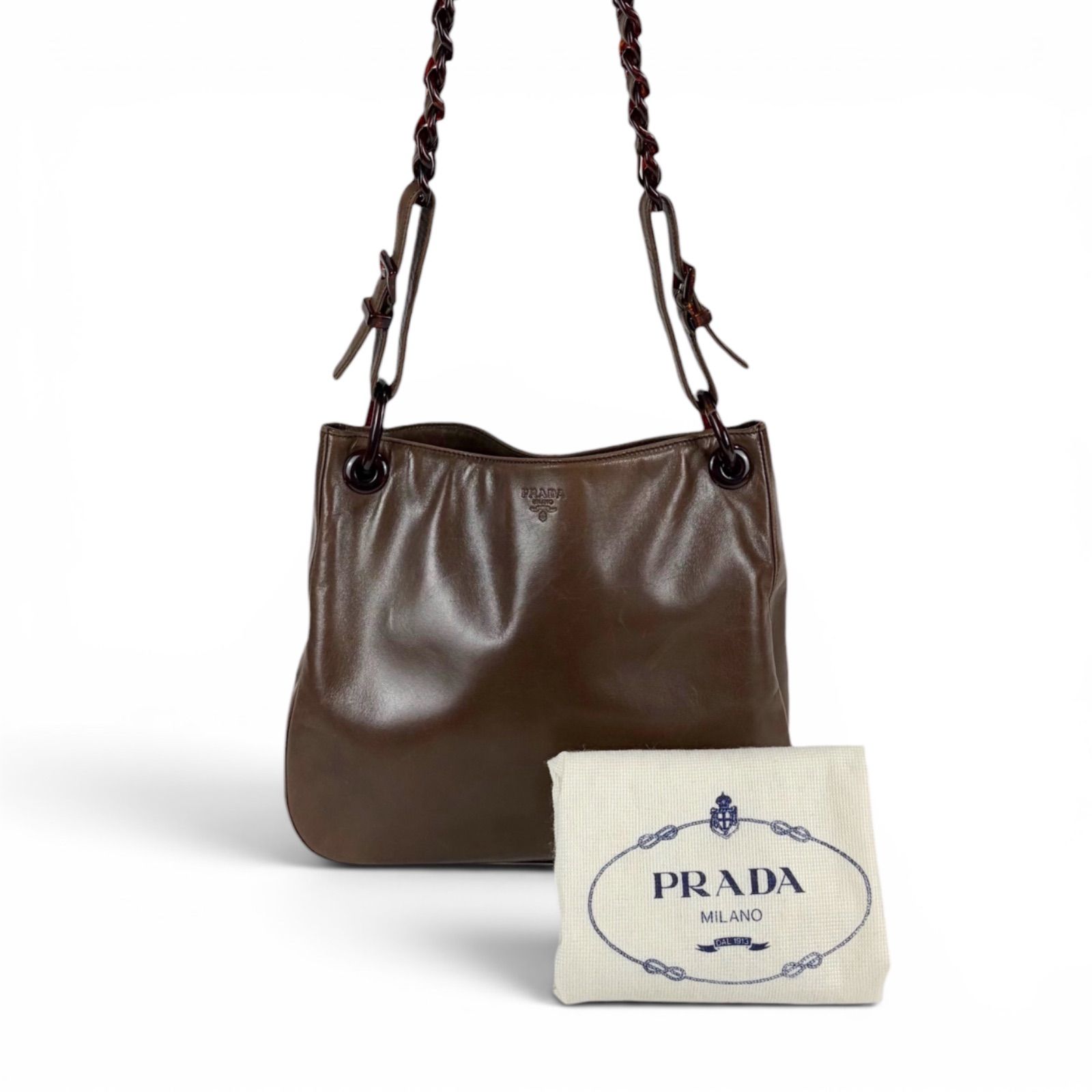 PRADA Plastics Chain Hobo Bag Leather プラダ プラスチックチェーン