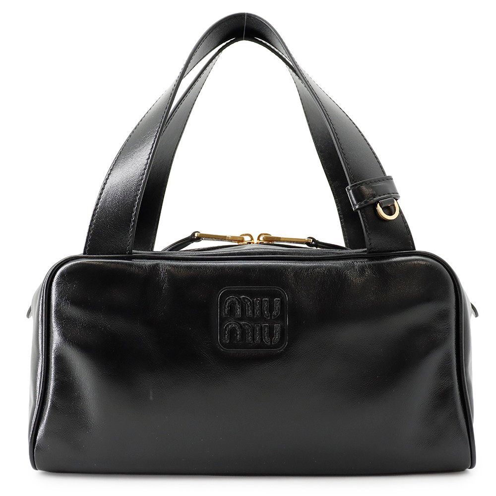 ミュウミュウ ハンドバッグ ボーリング ロゴ レザー 5BB182 Miu Miu 黒