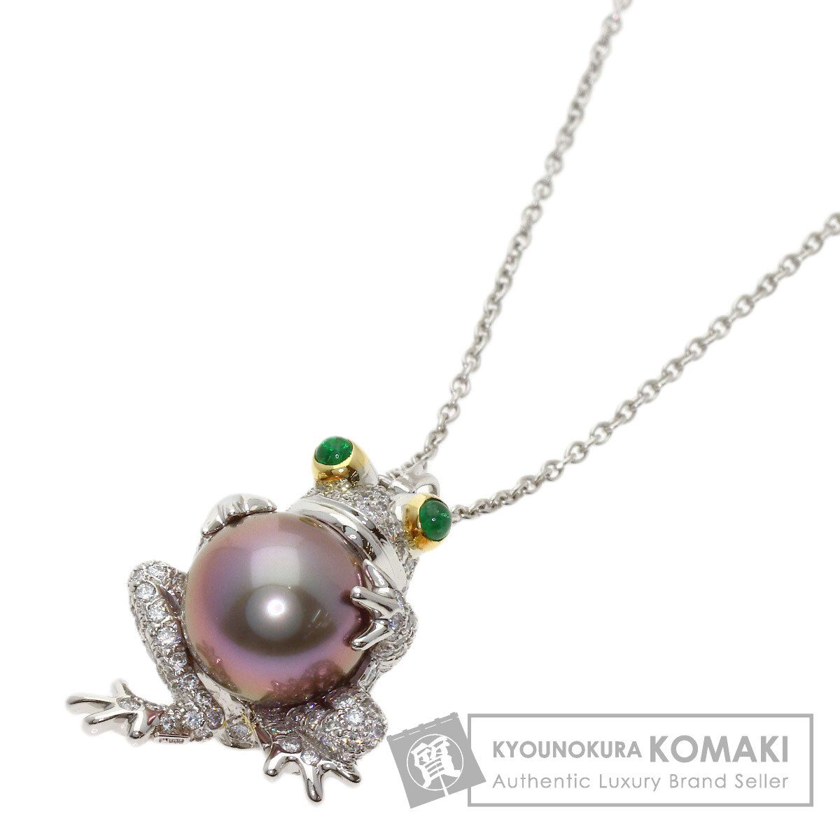 TIFFANY&Co. ティファニー カエルモチーフ パール 真珠 ダイヤモンド エメラルド ネックレス PT950 K18YG レディース [中古]