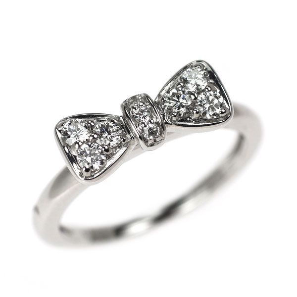 ポンテヴェキオ K18WG ダイヤモンド リング 0.18ct リボン ピンキー